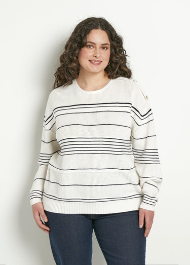 Pull marinière col rond Ecru/Marine
