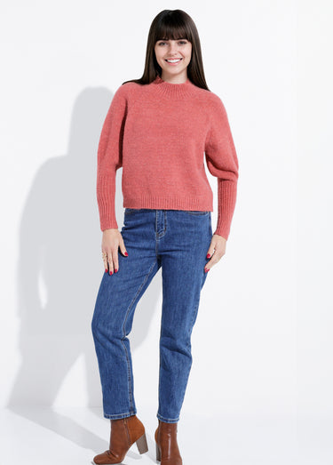 Pull col montant en maille brillante Terracota