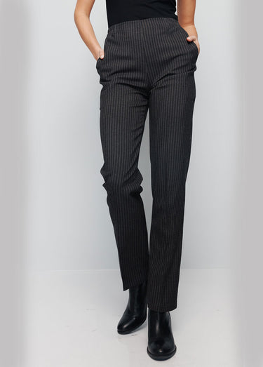 Pantalon droit taille semi élastiquée ventre plat Raye Gris