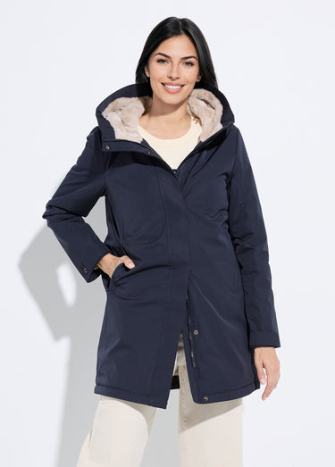 Parka chaude déperlante doublure fourrure Marine