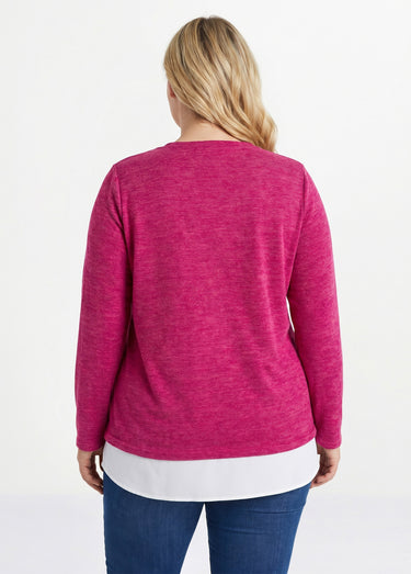 T-shirt mi-long effet 2 en 1 Cassis