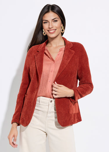 Veste col tailleur en velours reliefé Brique