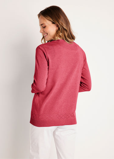 Gilet fin boutonné ajouré Rose