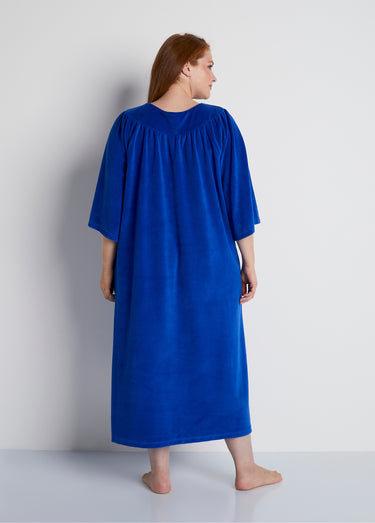 Robe d'intérieur en velours, col rond Bleu Royal