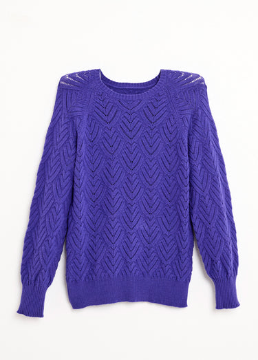 Pull doux court col rond uni ajouré Violet