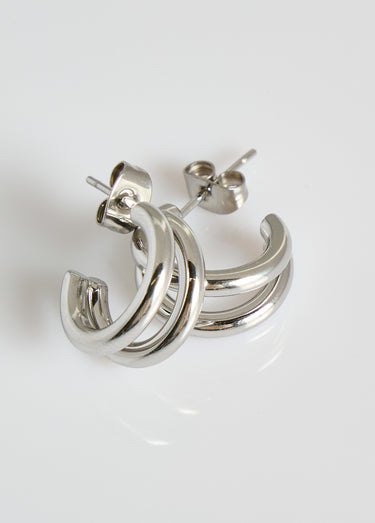 Boucles d'oreilles inox créoles doubles Argente