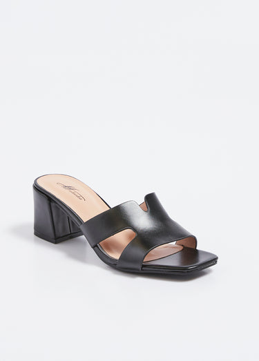 Mules chic à bout carré et talon épais Noir