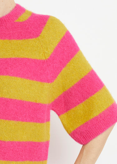 Pull rayé manches courtes avec laine Fuchsia/Vert olive