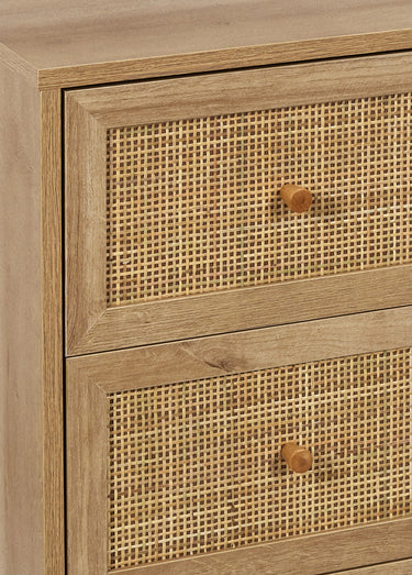 Commode 3 tiroirs, en bois et cannage Marron