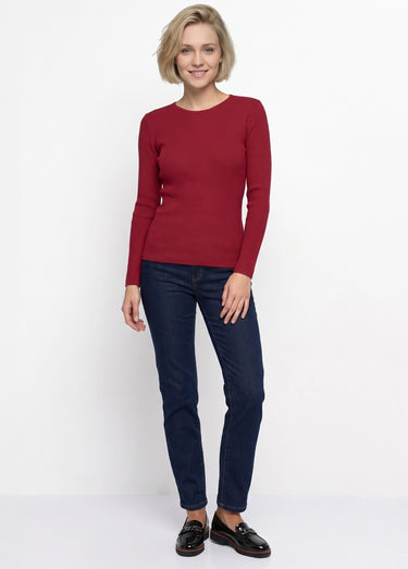 Pull chaud col rond laine mérinos Framboise