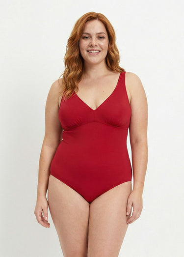 Maillot de bain 1 pièce décolleté V Rouge