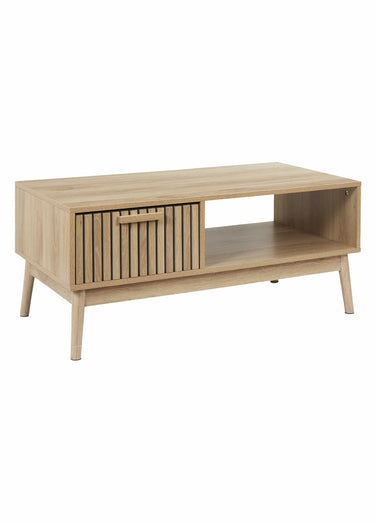 Table basse en bois claustra, 1 tiroir Marron