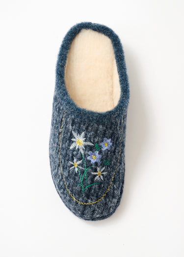 Chaussons mules brodés largeur confort Marine