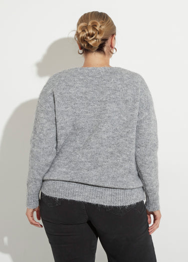 Pull col V fin et chaud avec laine Gris