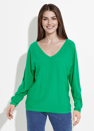 Pull en maille fine avec col V large Vert Vif