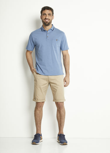 Polo maille jersey uni col bicolore coton Indigo