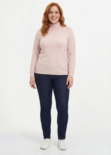Pull doux col roulé manches longues Rose