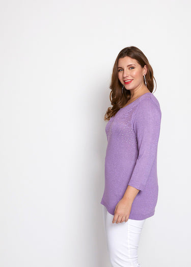 Pull maille scintillante finition strassée Lilas