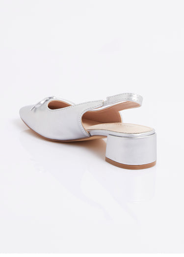 Ballerines slingback, petit talon enrobé Argente