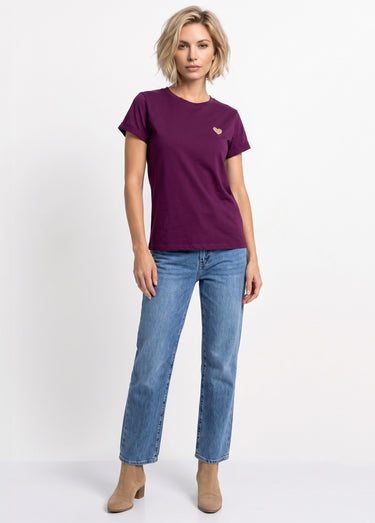 T-shirt manches courtes broderie coeur Violet