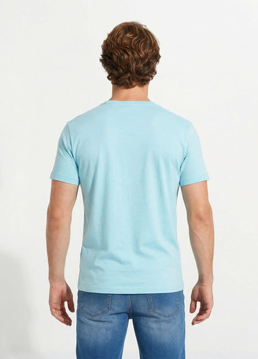 T-shirt col rond brodé manches courtes Bleu Ciel