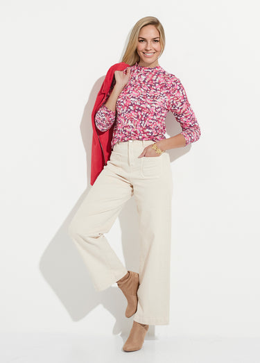 Sous-pull imprimé col montant manches longues Prune/Rose