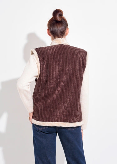 Veste sans manches velours et fourrure Marron