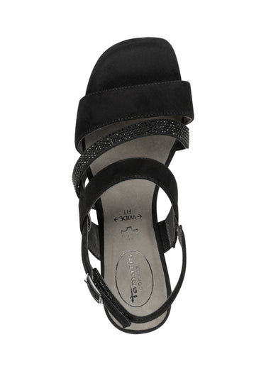Sandales à talon cuir velours et strass Noir