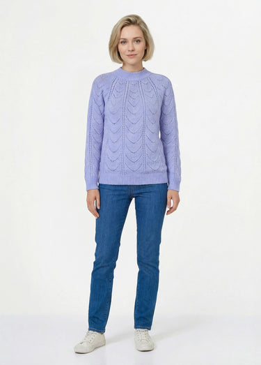 Pull maille chinée ajourée col rond Parme