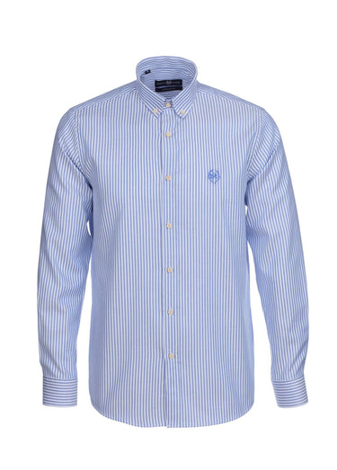 Chemise rayée manches longues col boutonné Bleu Raye