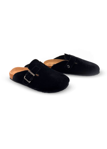 Mules sabots, dessus en cuir nubuck Noir