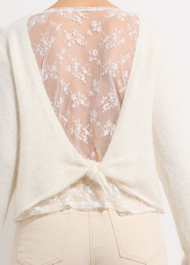 Pull avec laine et détail dentelle dos Ecru
