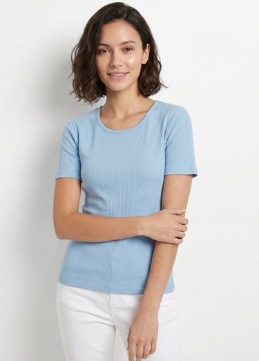 T-shirt coton côtelé col rond Ciel