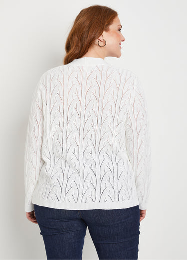 Gilet court boutonné ajouré Blanc