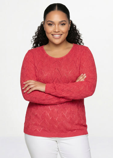 Pull maille ajourée avec fibres recyclées Corail