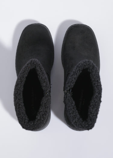 Boots suédine à talon, revers fourrure Noir