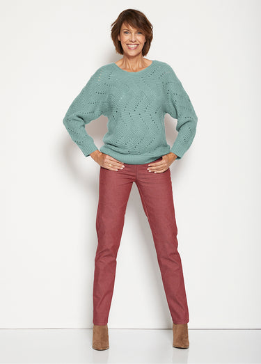 Pull manches chauve-souris maille fantaisie Vert