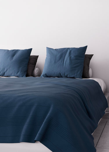 Jeté de canapé bachette coton, motif lignes Bleu