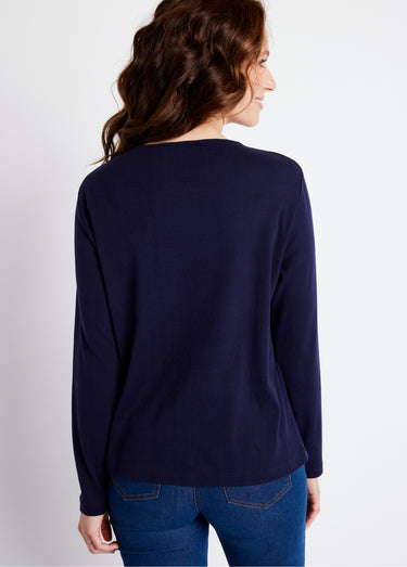 T-shirt marinière court coton manches longues Uni Marine