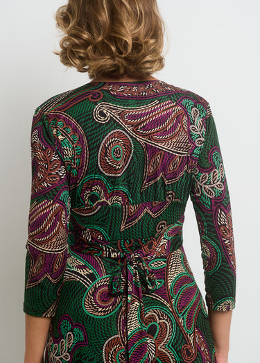 Robe portefeuille taille drapée en maille Rose/Vert