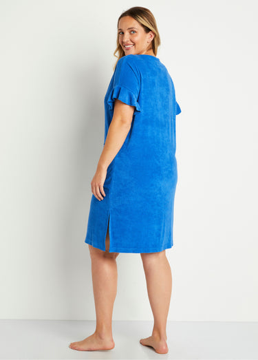 Peignoir de bain coton uni zippé Indigo