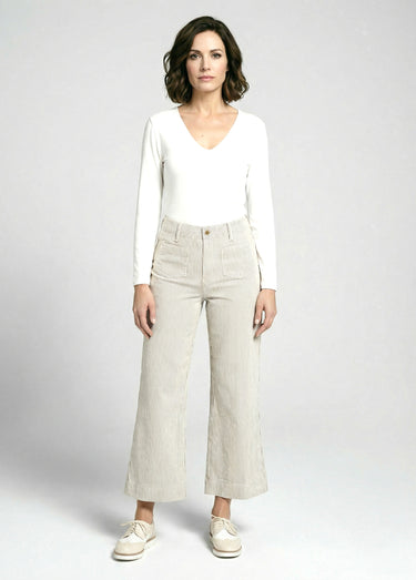 Jean rayé coupe large, spécial PETITE Blanc rayé gris