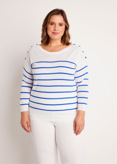 Pull fin rayé Blanc/Bleu