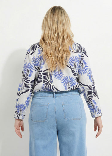 Tunique boutonnée motif feuillage pop Imprime/Bleu