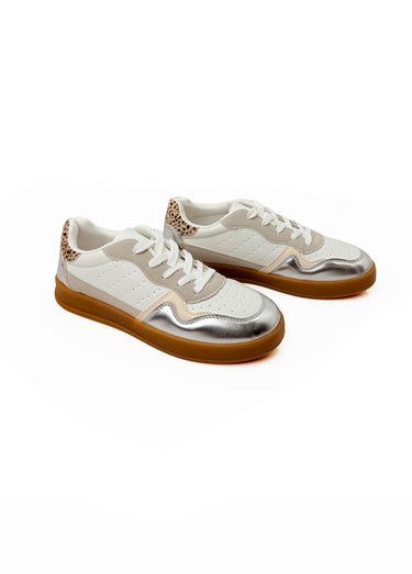 Sneakers à lacets empiècements fantaisie Argente
