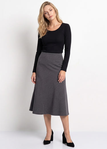 Jupe longue évasée tissu extensible Gris