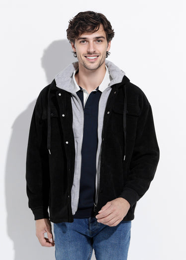 Blouson à capuche effet de superposition Noir