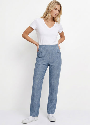Pantalon ceinture élastiquée ajouré Bleu