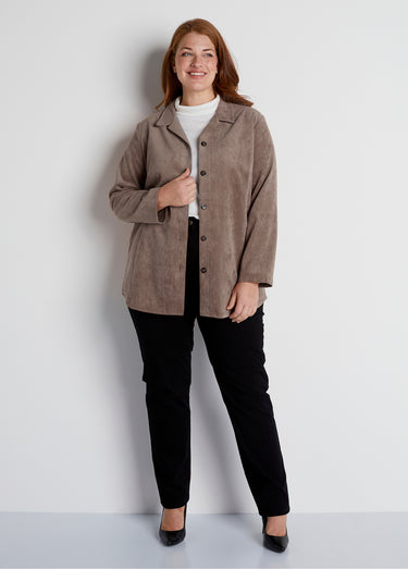 Veste surchemise velours milleraies col tailleur Taupe