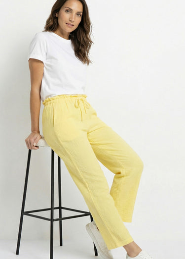 Pantalon large tendance, gaze de coton Jaune